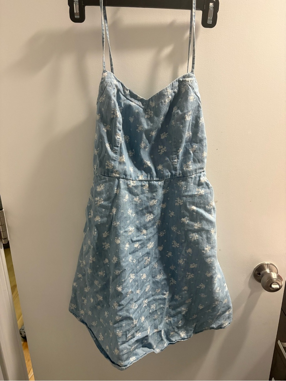 SO Light Blue Floral Spaghetti-Strap Casual Dress